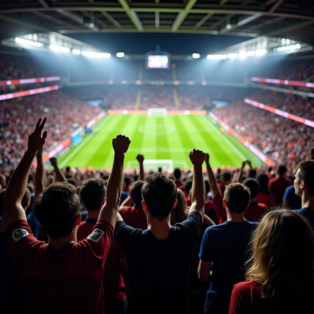 Passionate Football Fans Cheering in a Packed Stadium