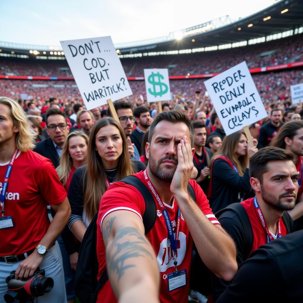 Image of football fans protesting outside a stadium