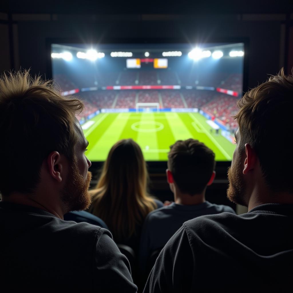 Football fans watching a game intensely