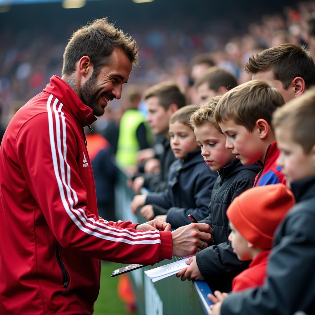 Football Legend Interacting with Fans after a Match