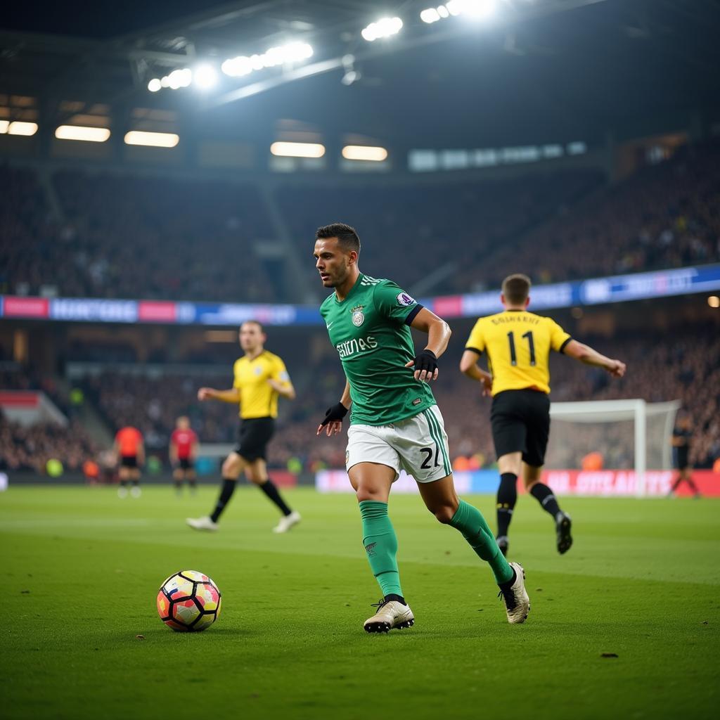 Football Match in Progress With Focus on Ball