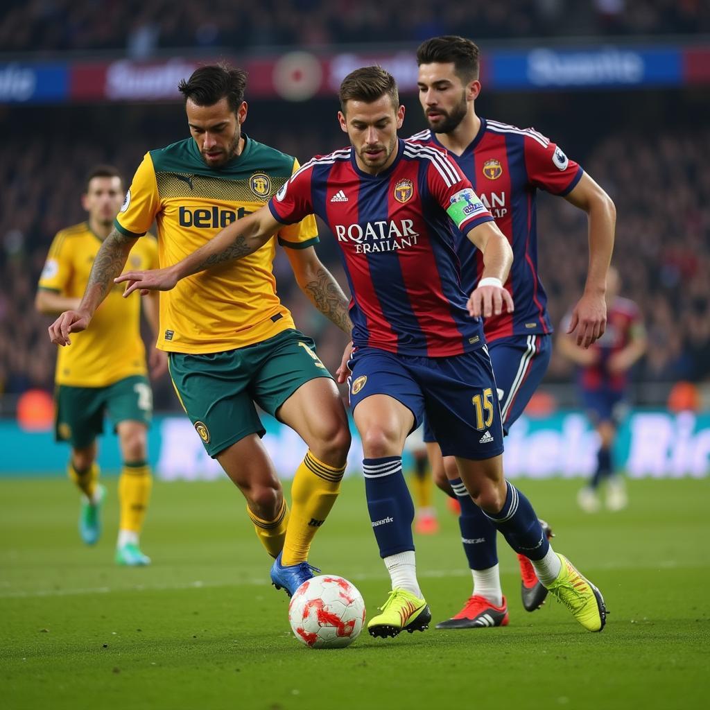 Football match with players engaged in intense action