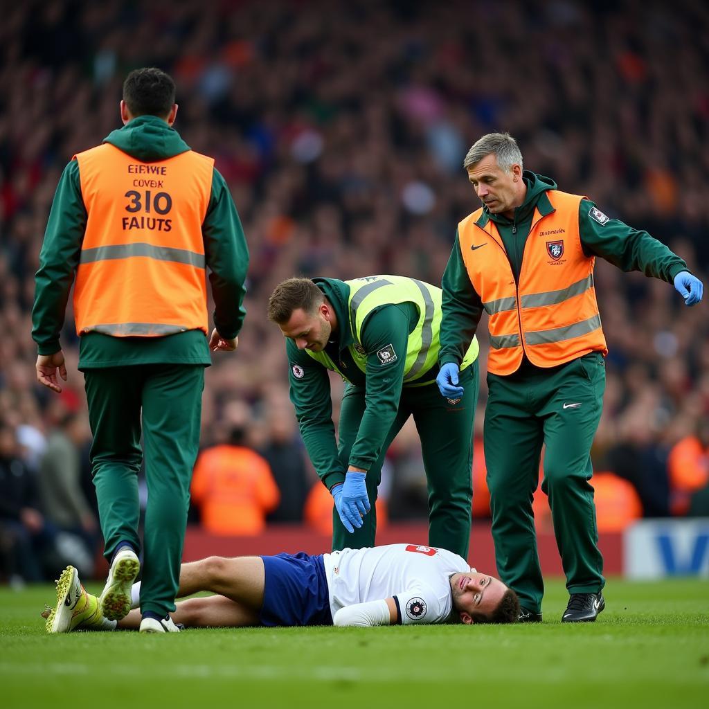 Medical team attending to an injured player on the field