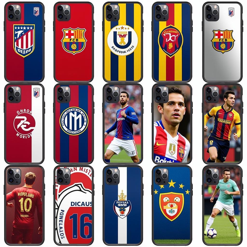 A variety of phone cases featuring different football club logos and designs