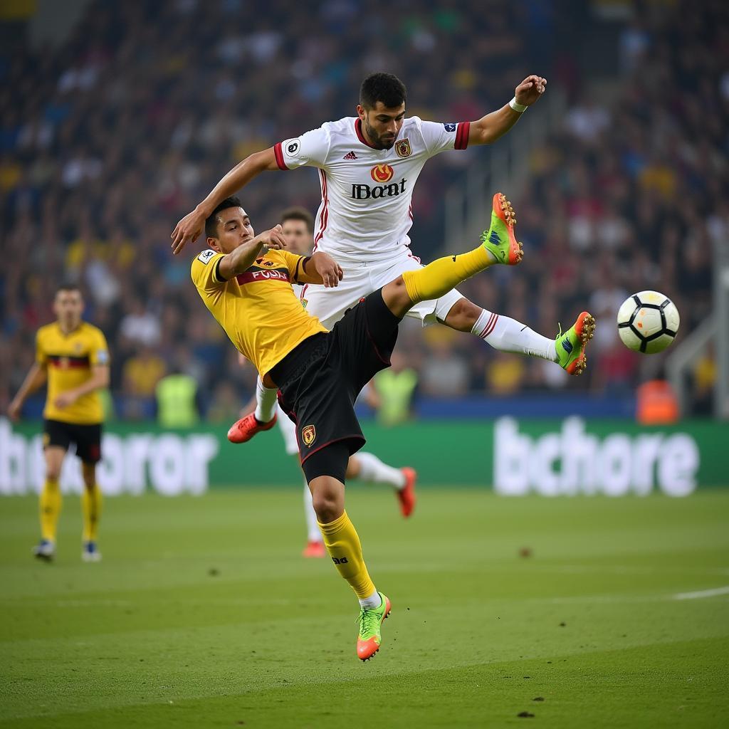 Football player performing a bicycle kick