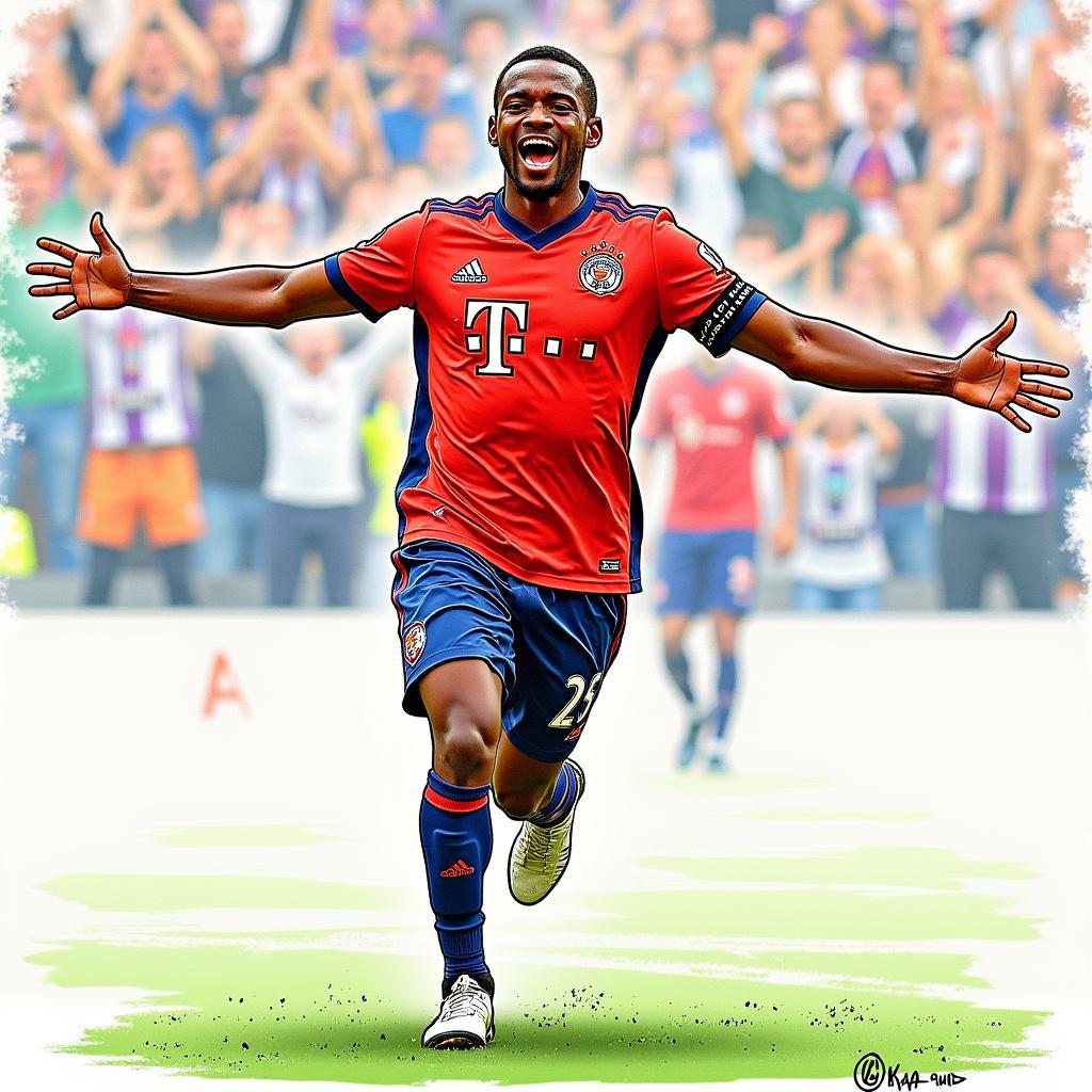 Expressive Drawing of a Football Player Celebrating a Goal