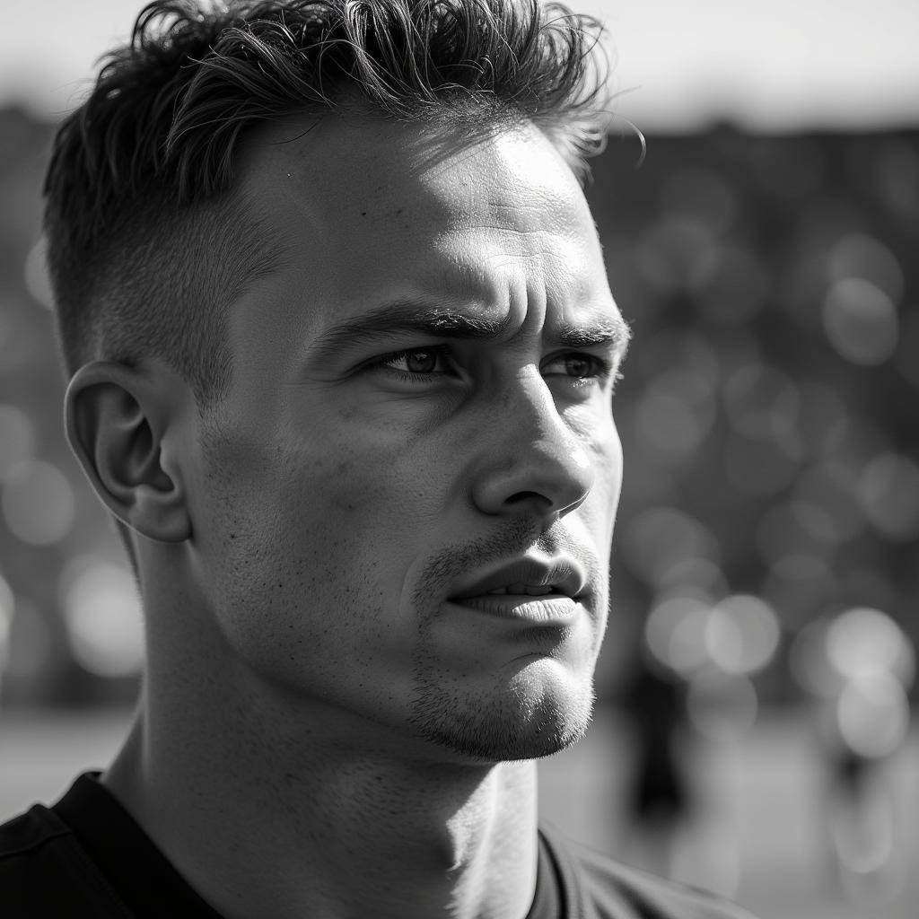 Close-up Portrait of a Determined Football Player