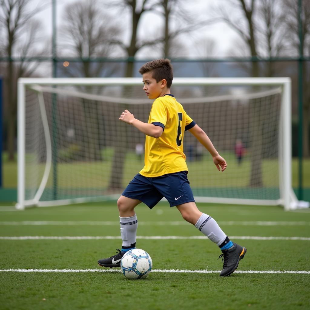 Football player framing shot with ball