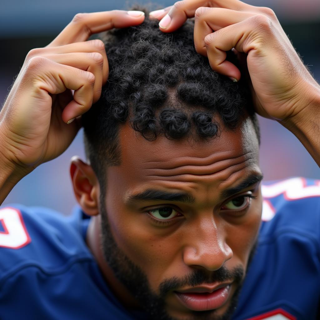 Football Player Applying Hair Gel