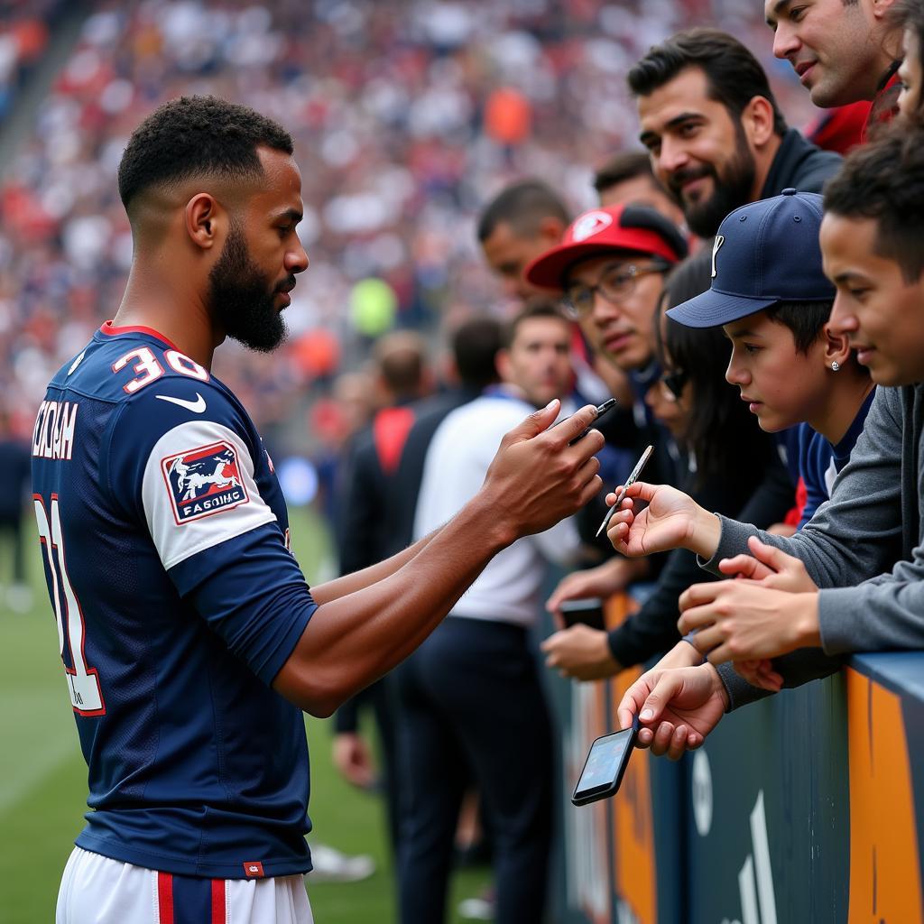 Football Player Interacting with Fans