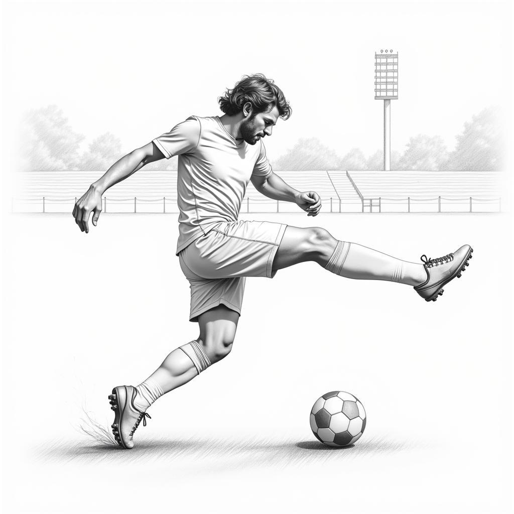 Dynamic Drawing of a Football Player Kicking a Ball