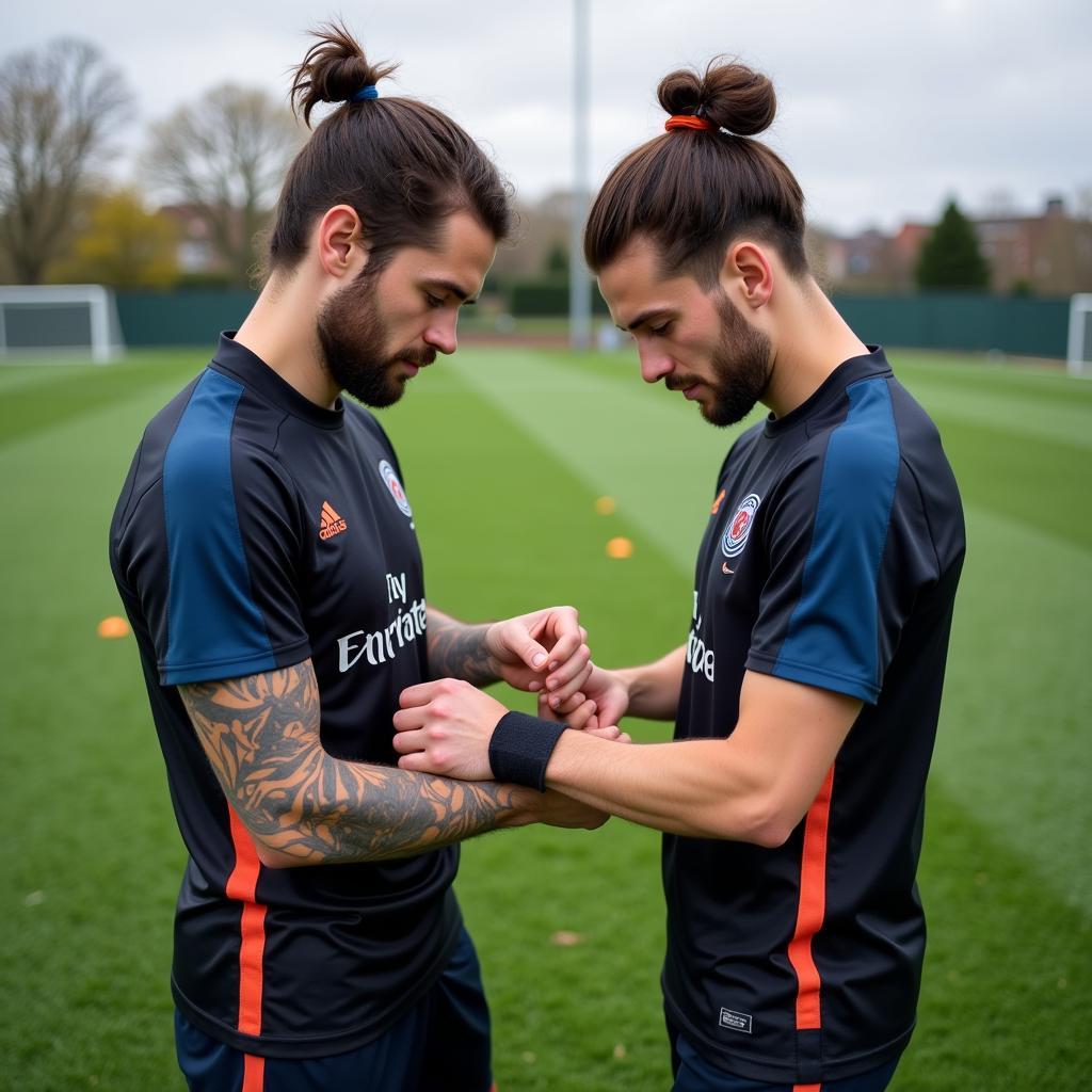 Football Player Receiving Wrist Taping Treatment