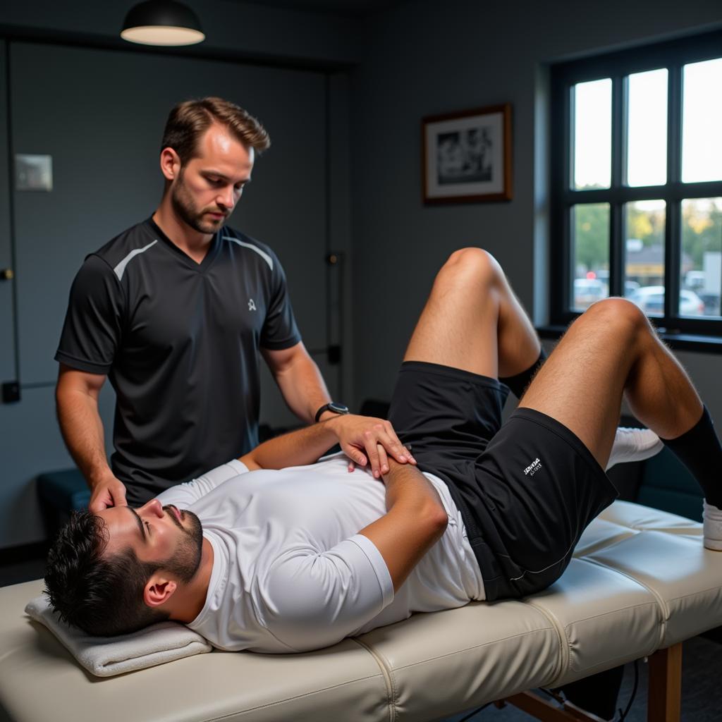 Football Player Focusing on Recovery