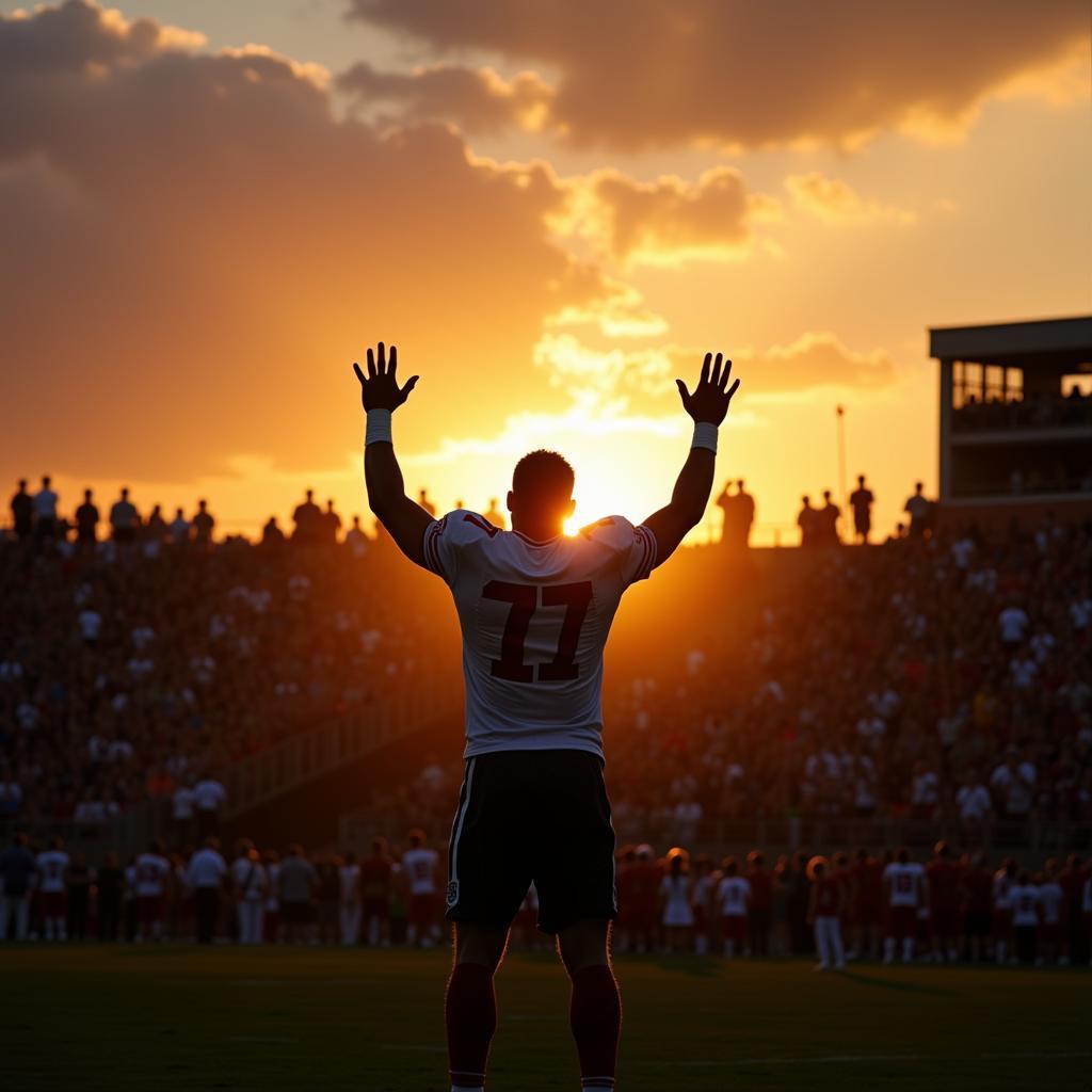 Football player saluting fans after a match