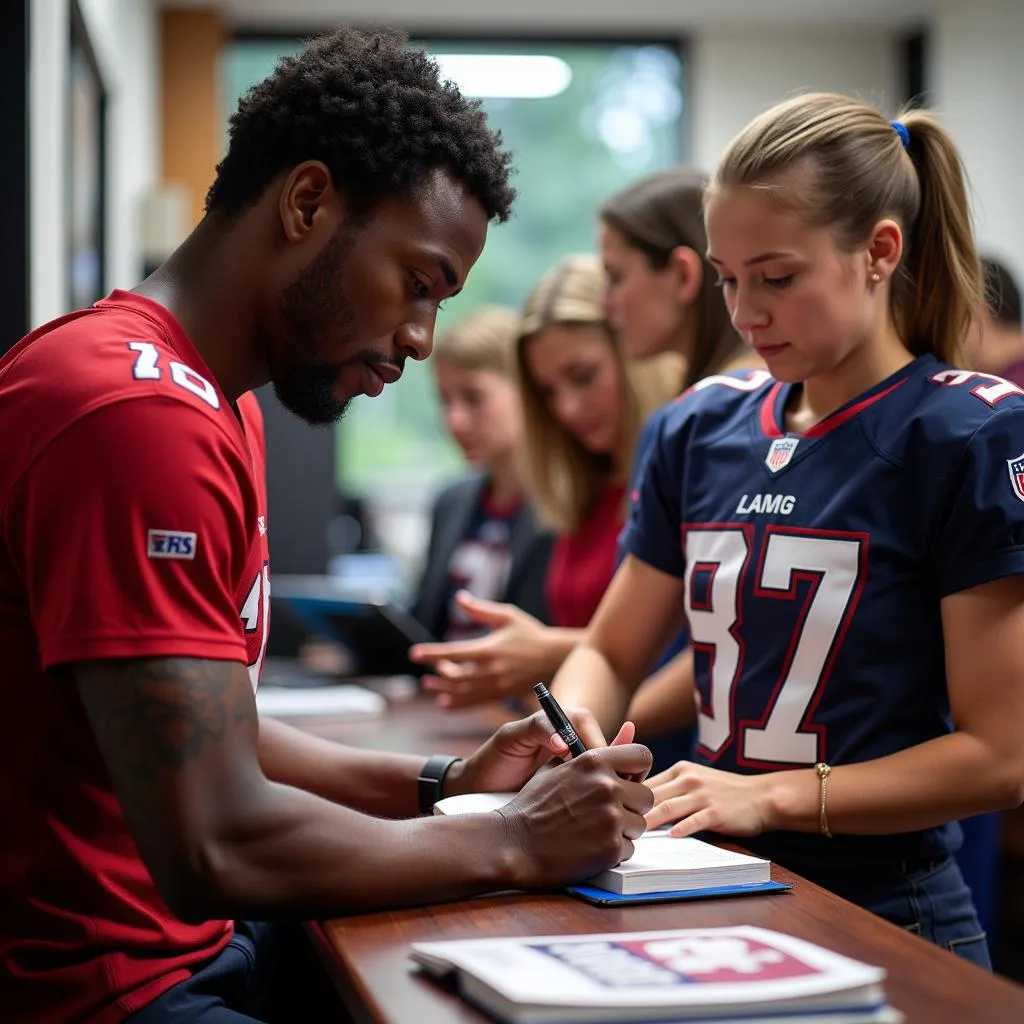 Footballer signing autographs for fans