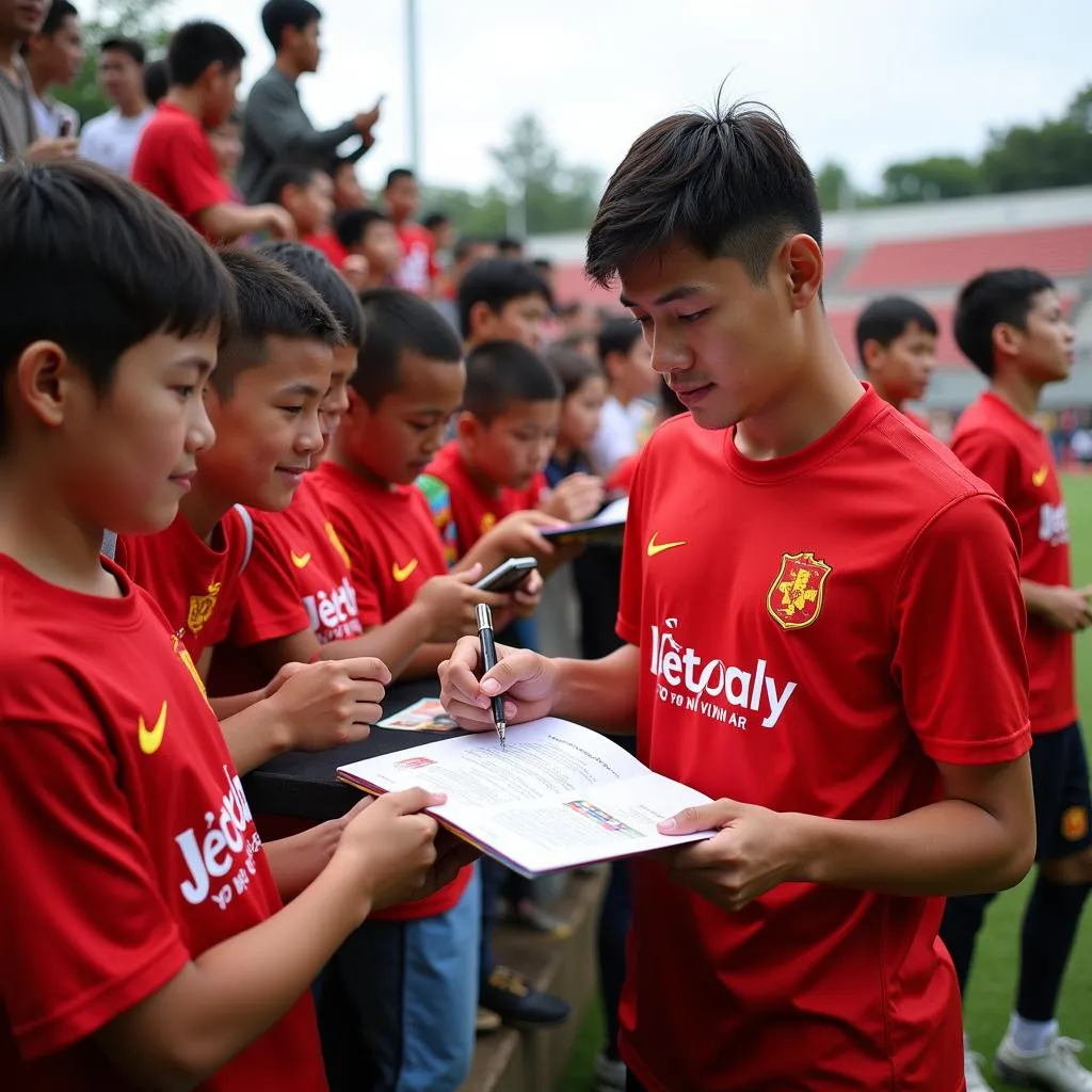 Football Player Signing Autographs for Fans