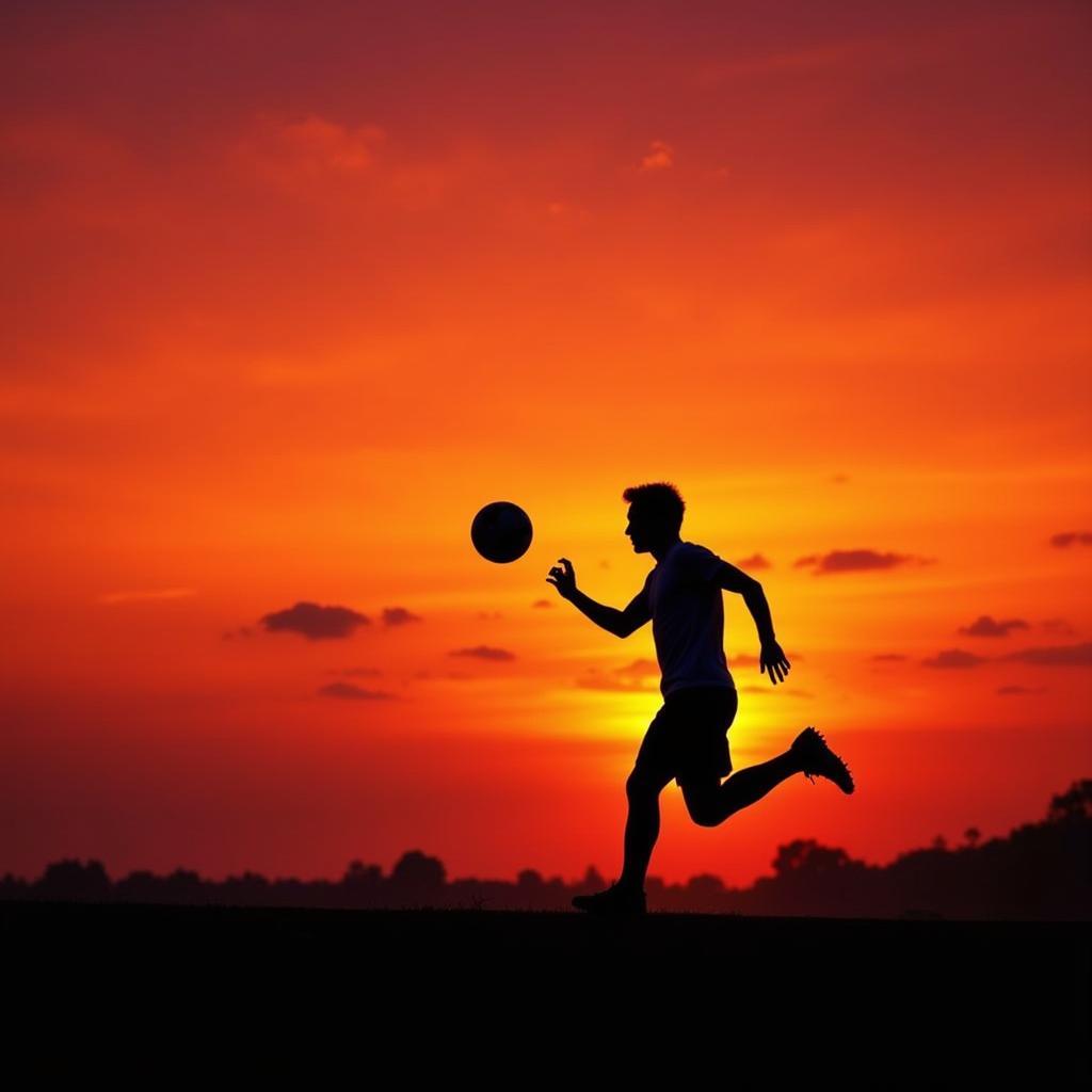 Silhouette of a football player at sunset