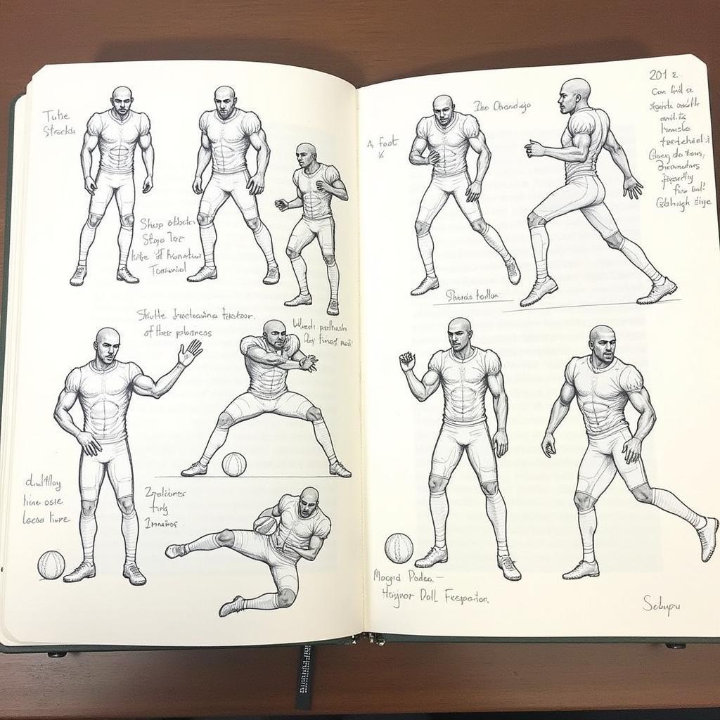 Football Player Sketches in a Sketchbook