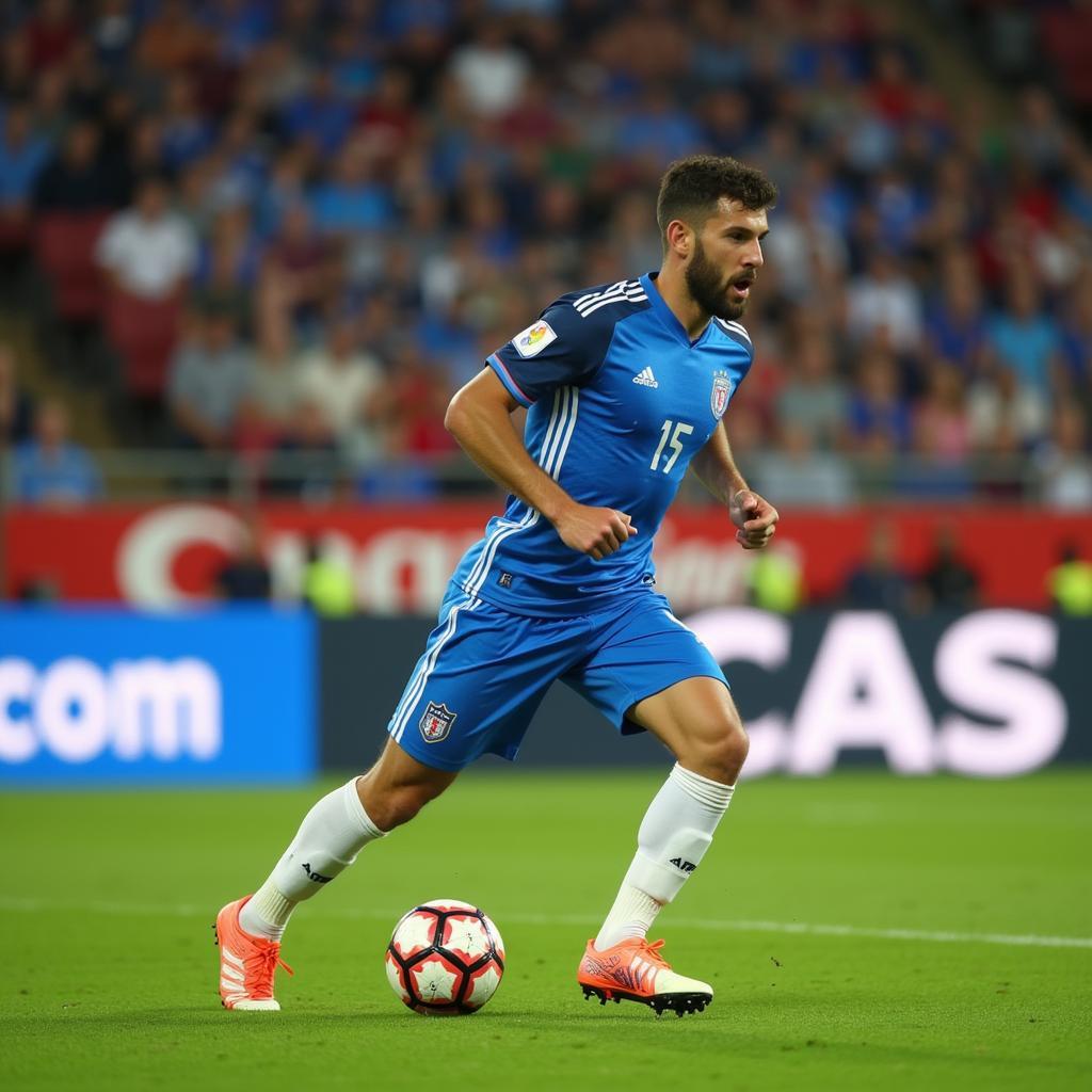  A football player dashes down the field with the ball, showcasing the importance of speed and ball control.