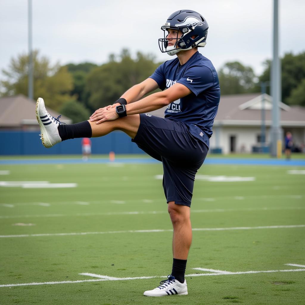 Football Player Performing Dynamic Stretches