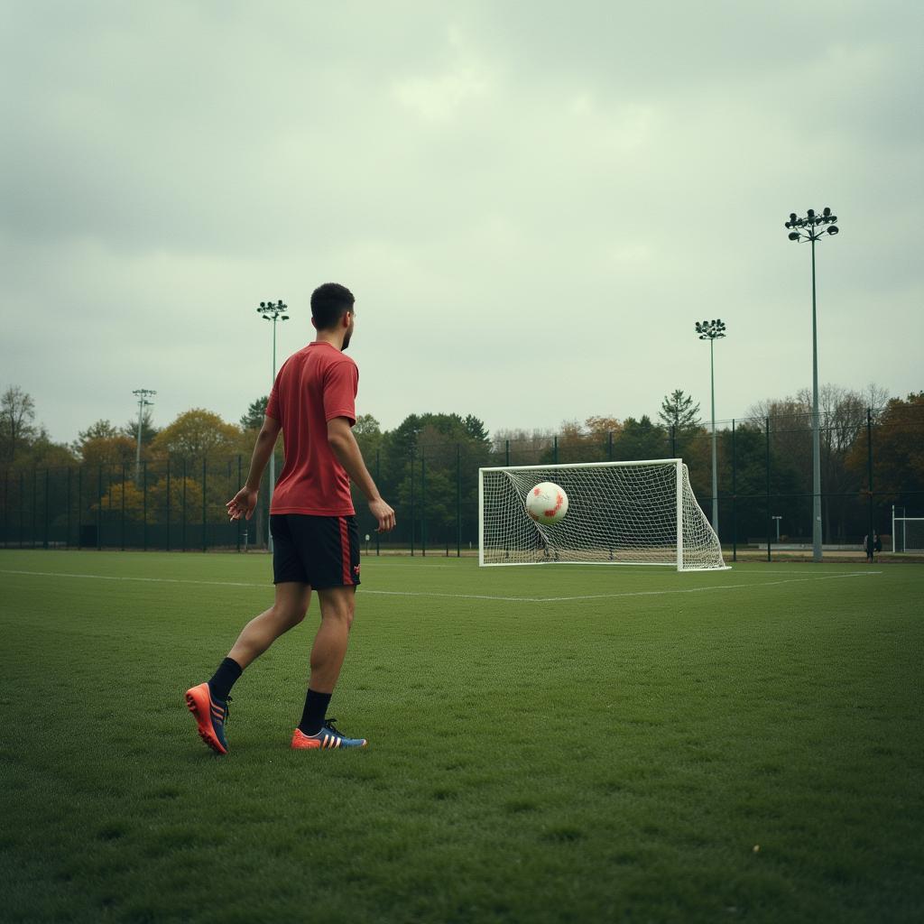 Football player practicing drills