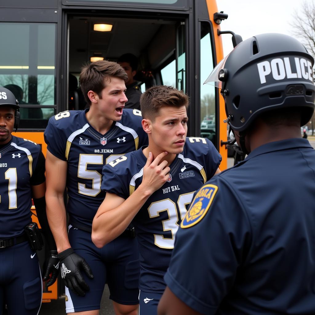 Image of football players being detained by police