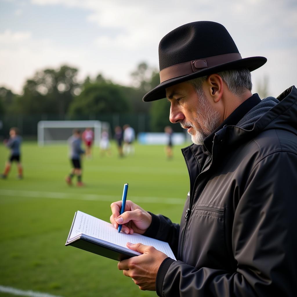 Scout observing young talents at a football match