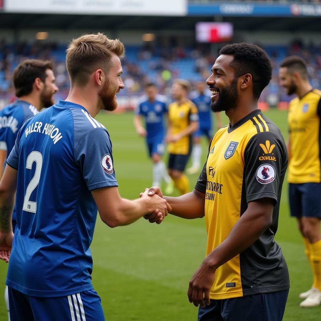 Players shaking hands after a football match