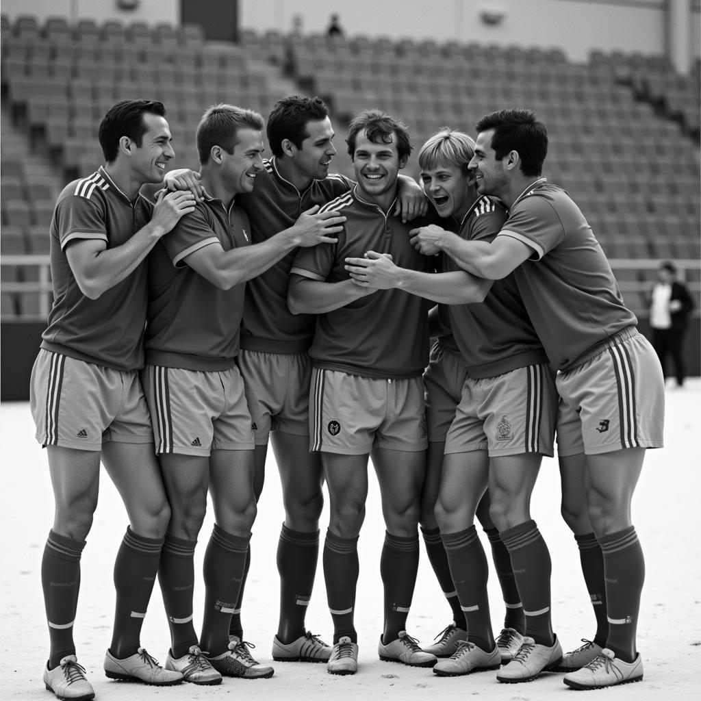 Football team celebrating victory