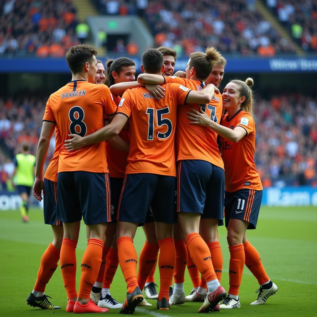 Football Team Celebrating a Goal