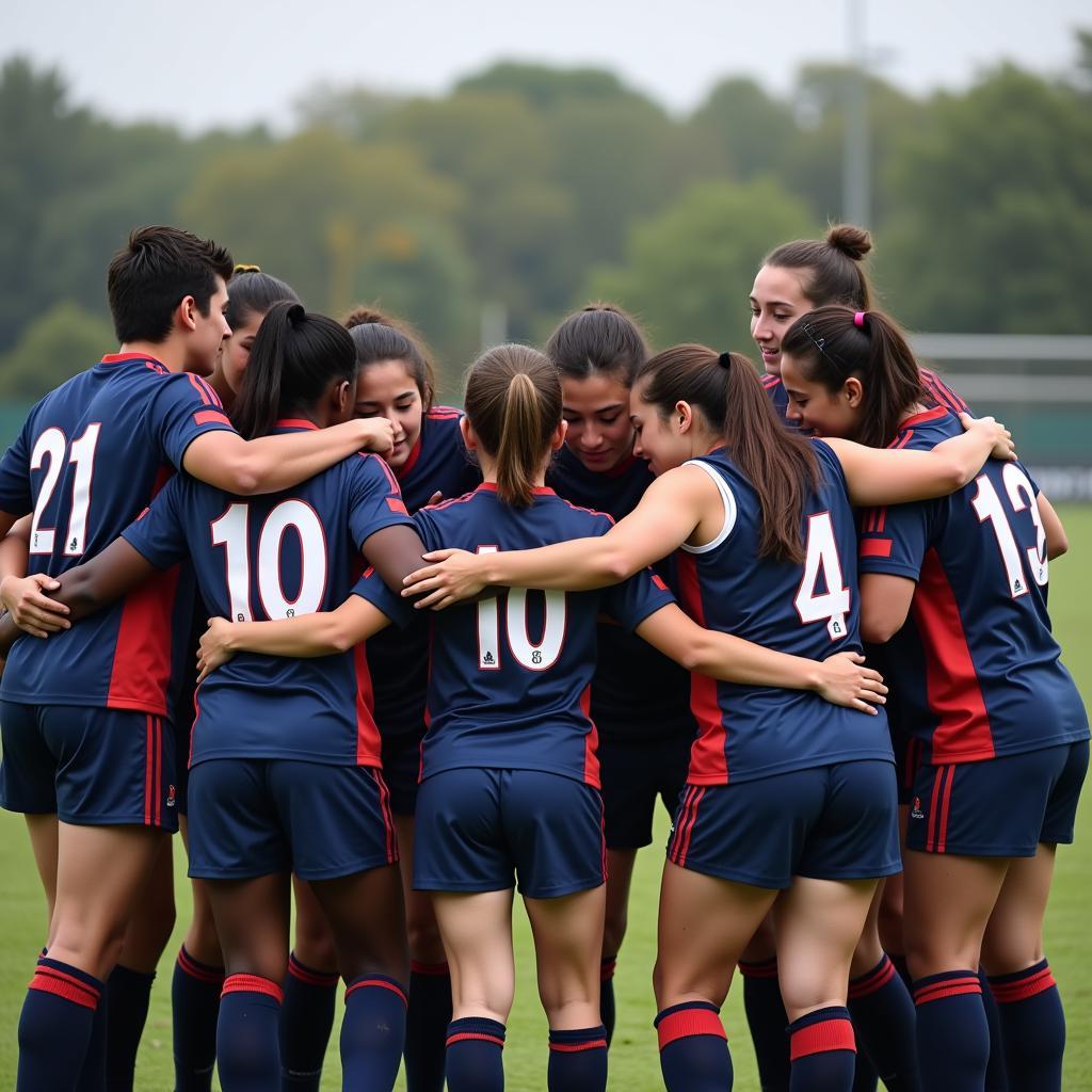 Football team huddling in support