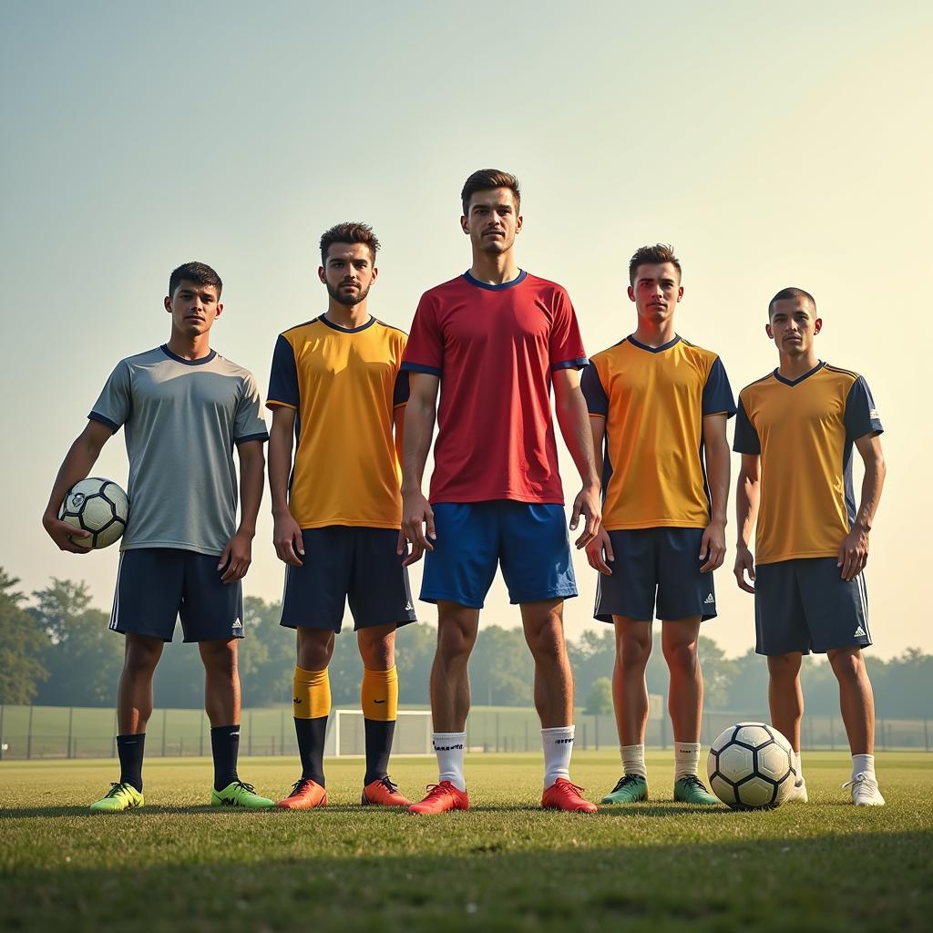  A diverse group of football players train together. 