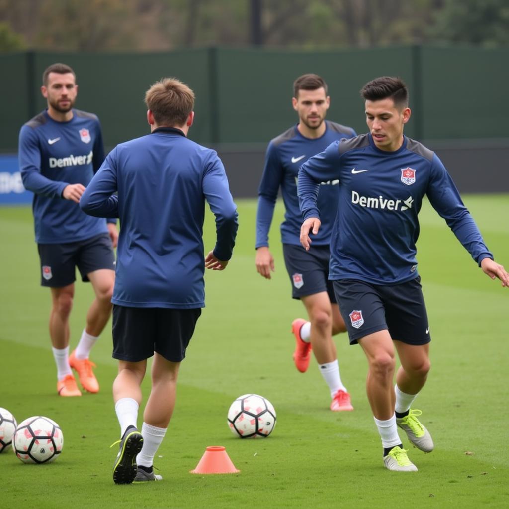 Players participating in a rigorous football training session