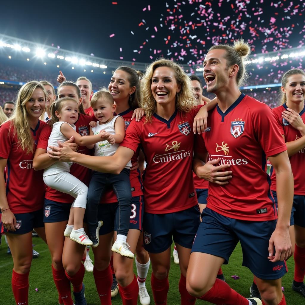 Football wives celebrating a victory with their husbands.