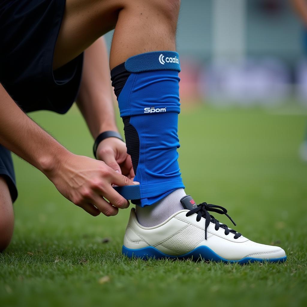 Footballer Applying Athletic Tape