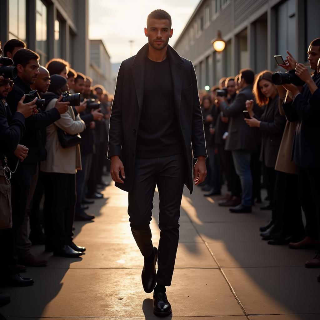 Footballer arriving at a fashion show