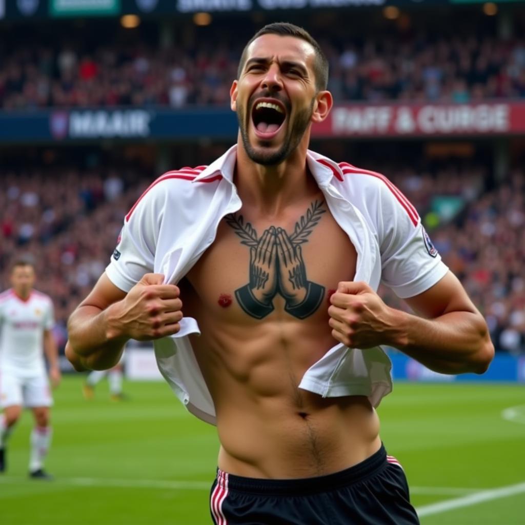 Footballer Celebrating a Goal, Revealing Chest Tattoo