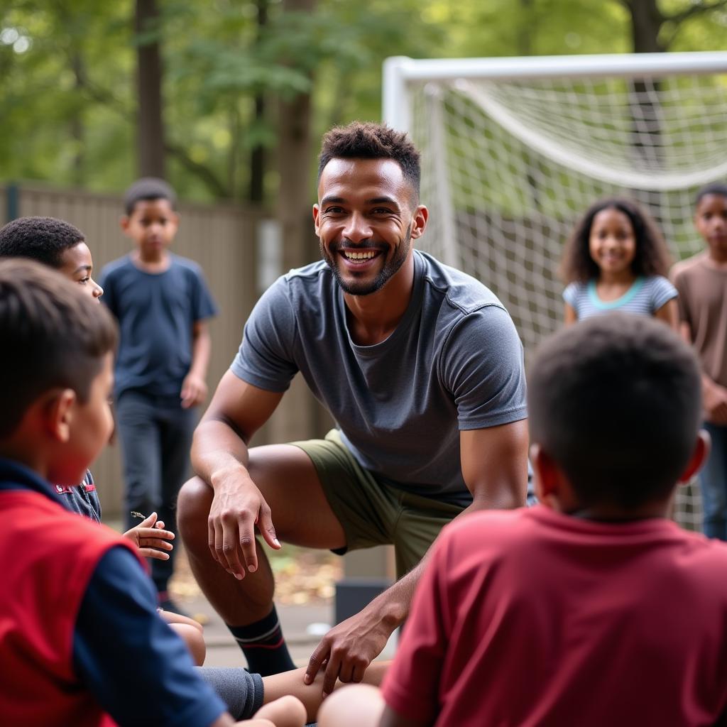 Footballer participating in community event