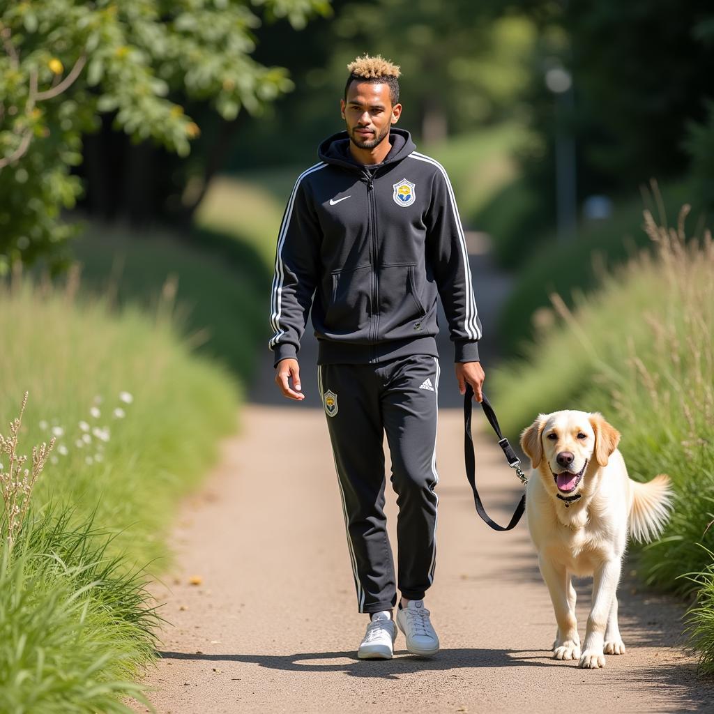 Neymar Jr. Walking his Golden Retriever