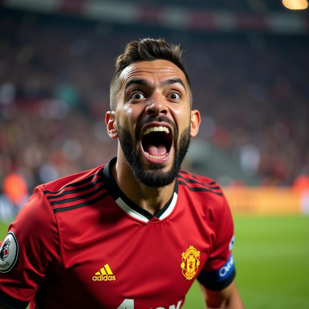 Footballer pulling a funny face while concentrating during a match