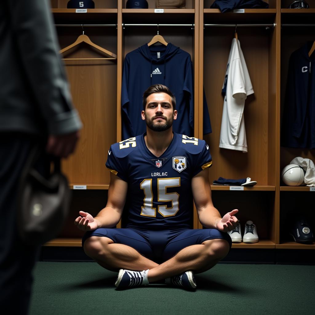 Footballer Practicing Meditation for Mental Focus Before a Match