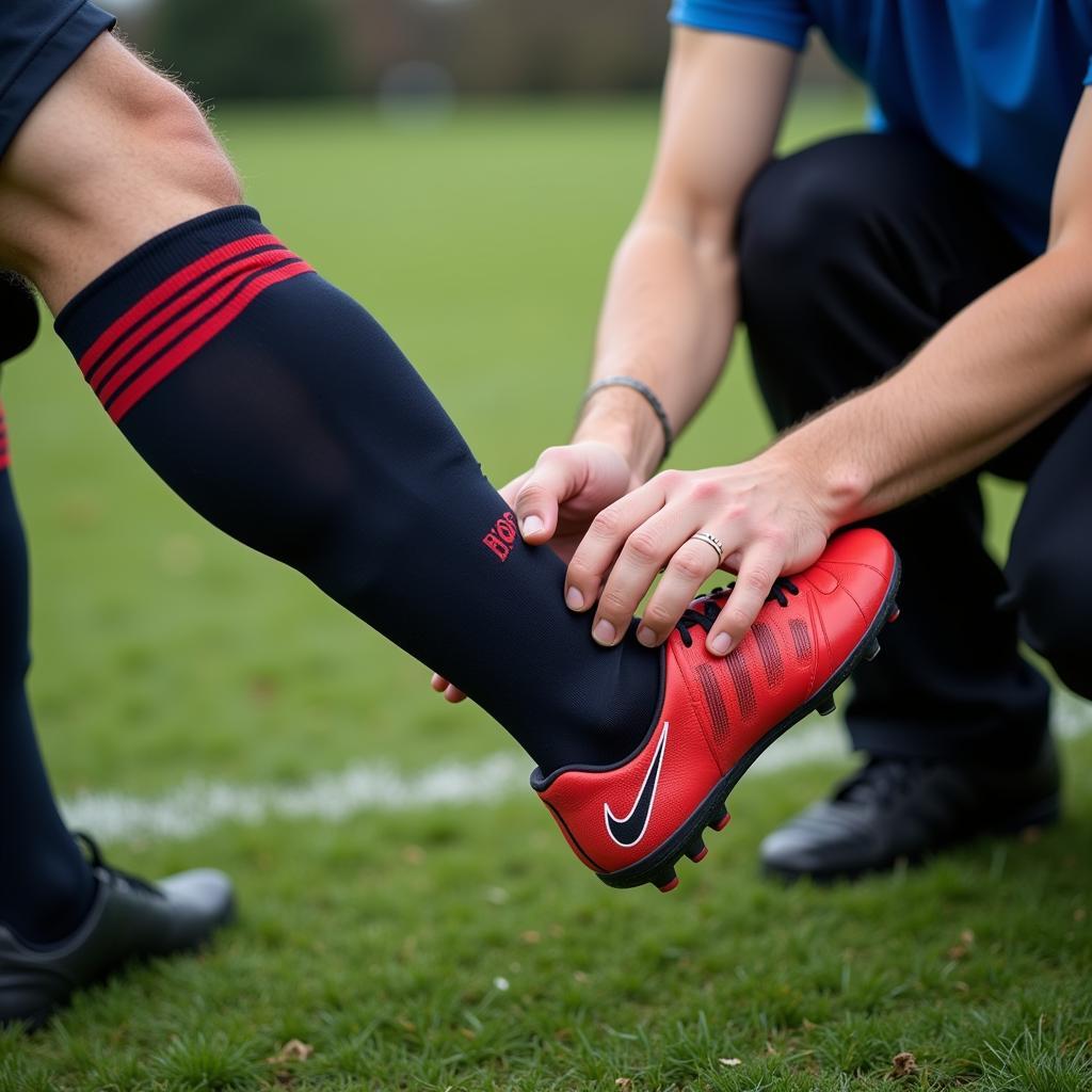 Footballer's foot receiving a massage