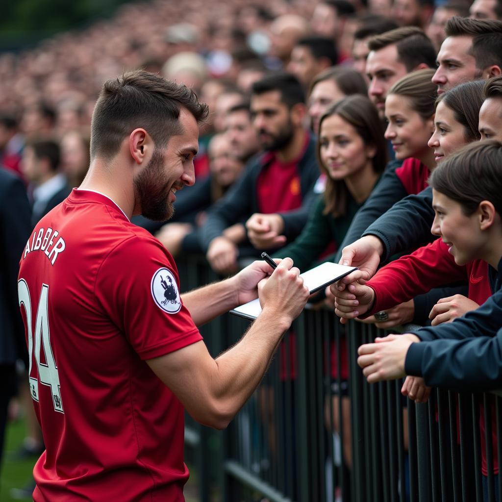 Footballer Interacting with Fans