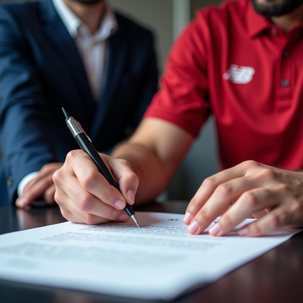 Footballer signing a contract