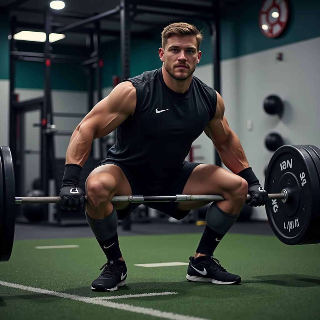 Footballer engaged in strength training