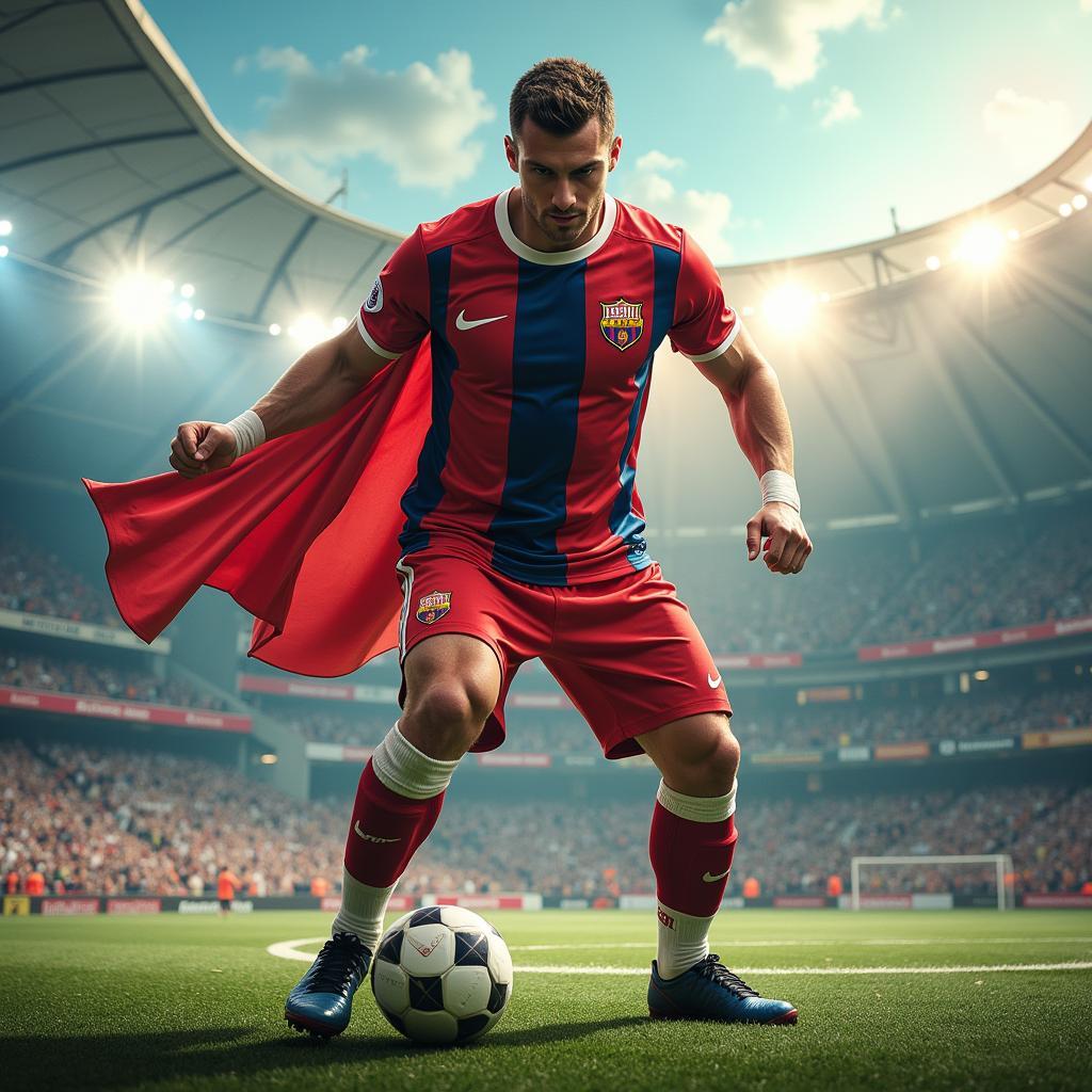 Footballer transforming into a Superhero