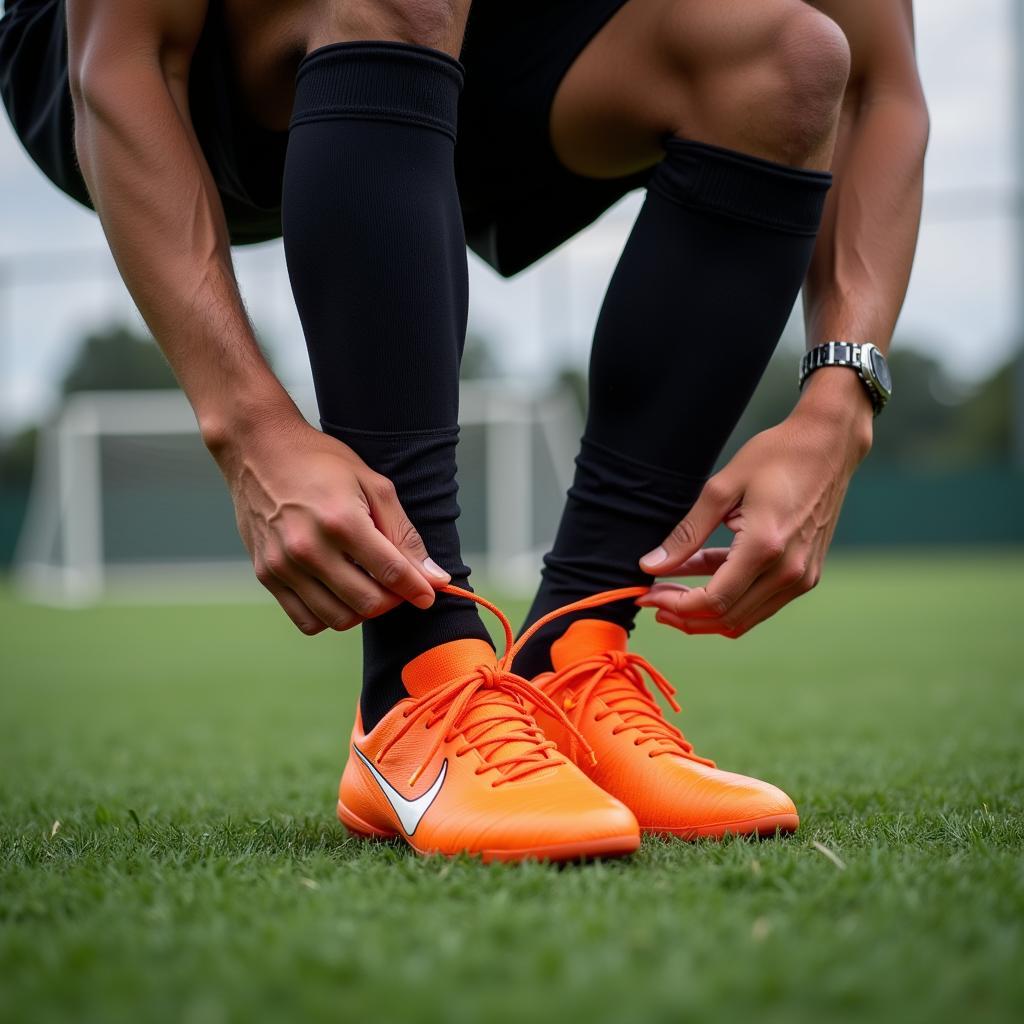 Footballer Preparing for a Match