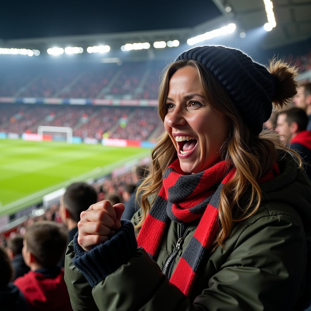 A footballer's wife cheering from the stands