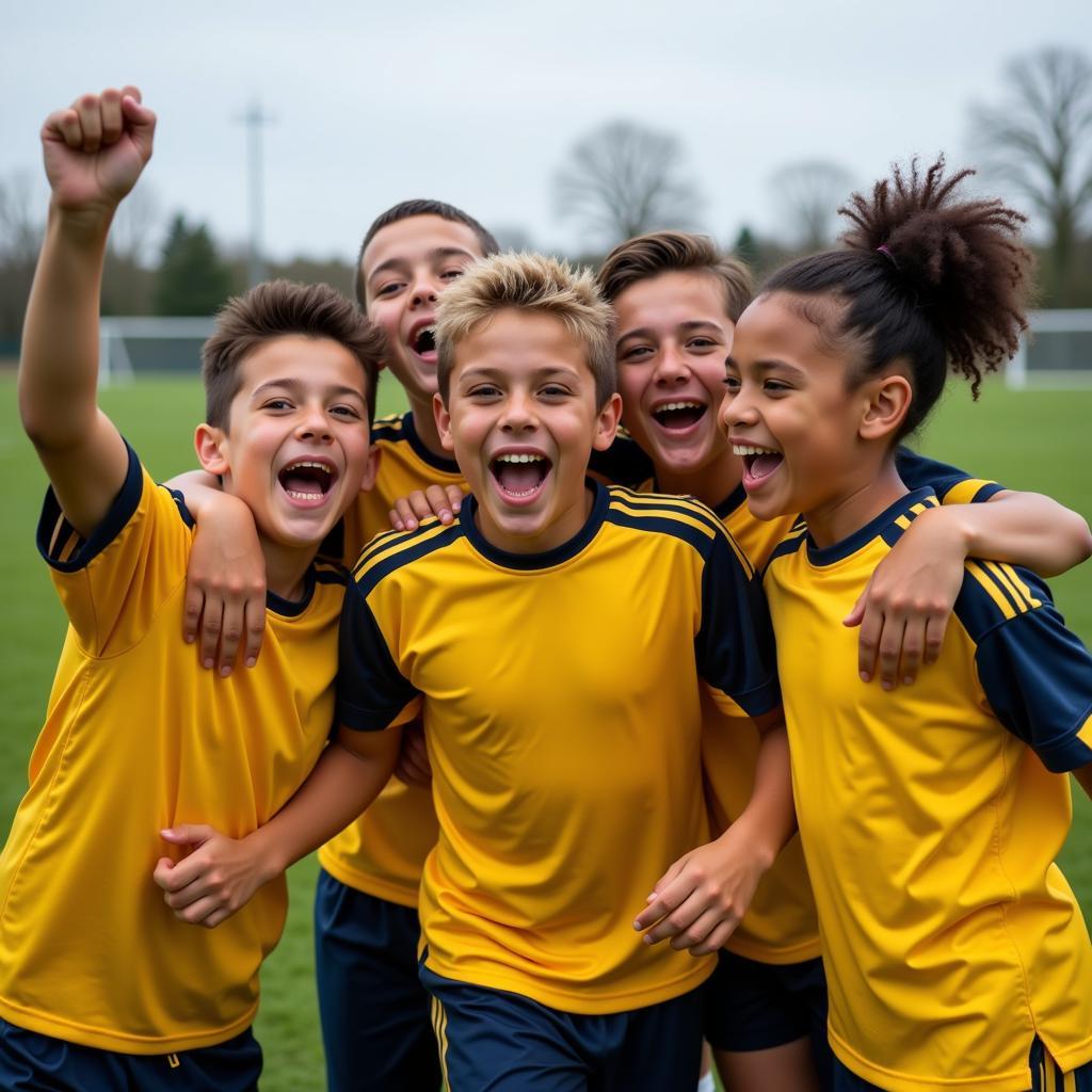 Footballers Celebrating a Hard-Earned Victory