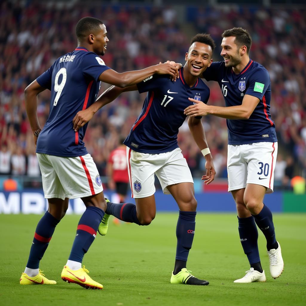 French attacking trio: Mbappé, Griezmann, and Giroud